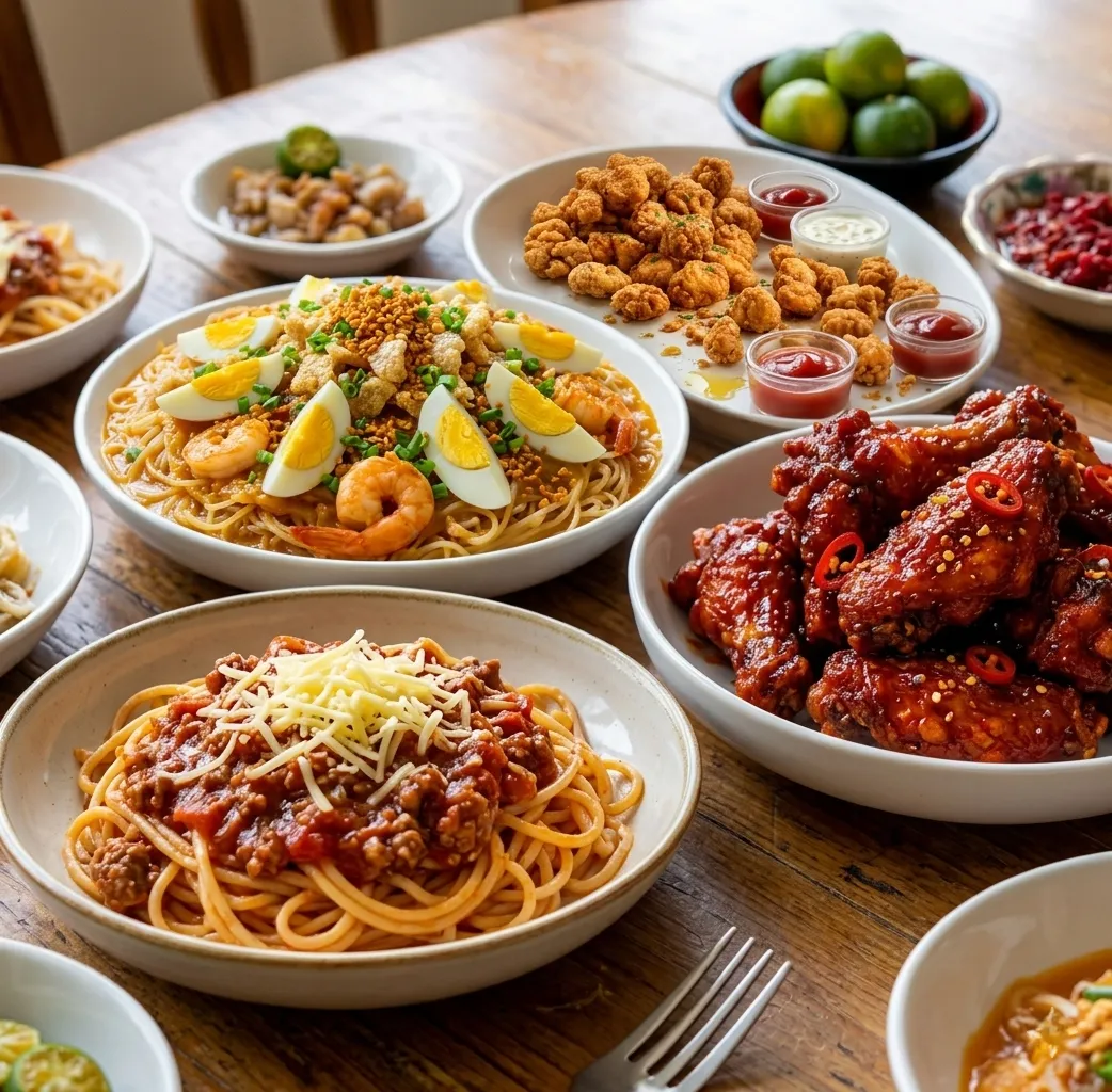 Filipino sweet-style spaghetti at Side Chick'n Saskatoon